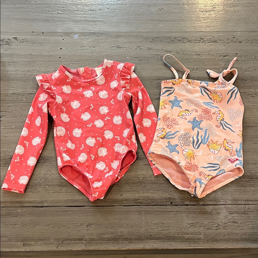 Set of Two Girls' Swimsuits in Pink and Coral